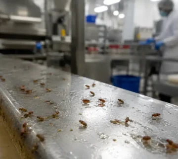Drosophiles sur une ligne de production agroalimentaire