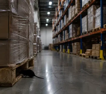 Rat dans un entrepôt logistique