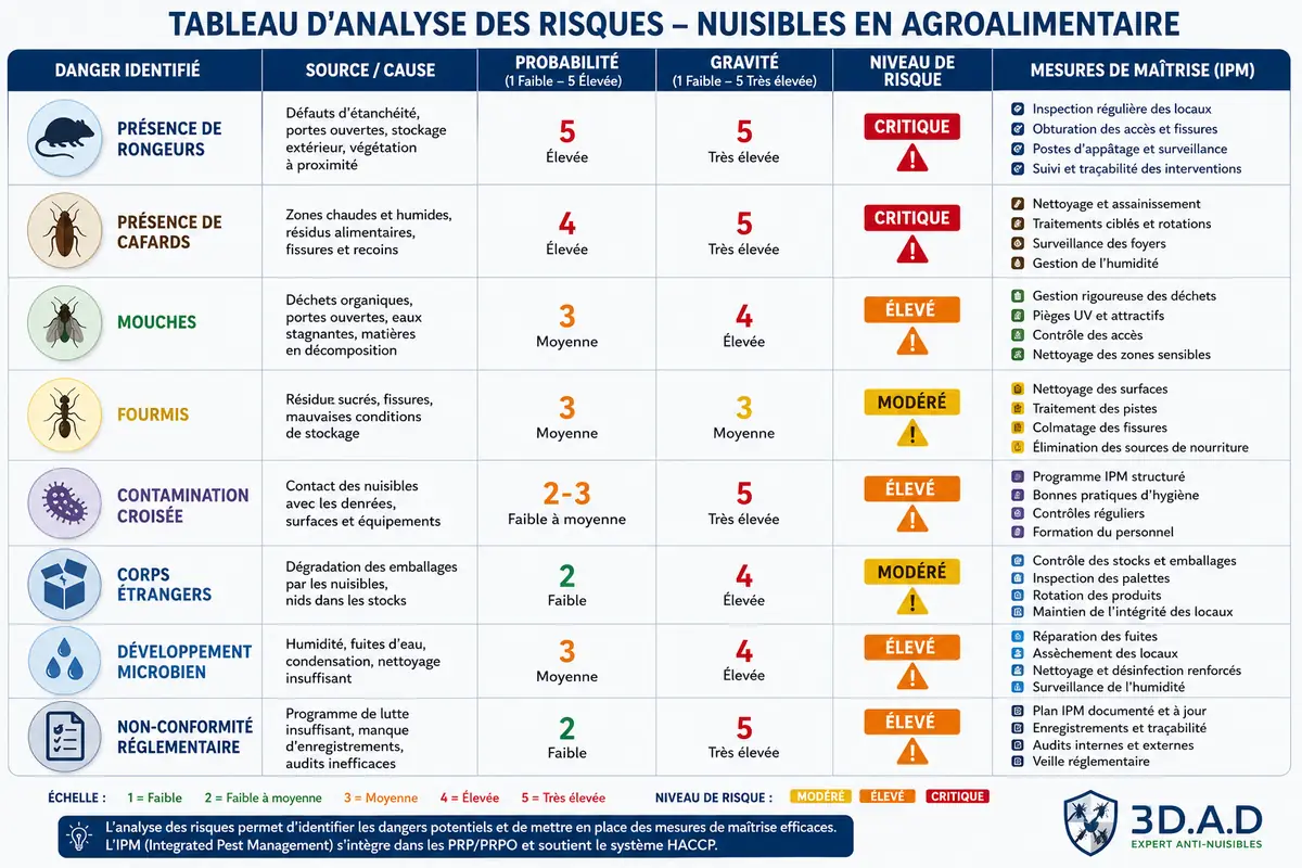 Tableau d’analyse des risques liés aux nuisibles en agroalimentaire